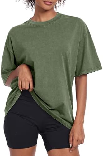 Womens Vintage Oversized T Shirts Acid Washed Baggy Cotton Tee Workout Gym Shirts Boyfriend Short Sleeve Tops