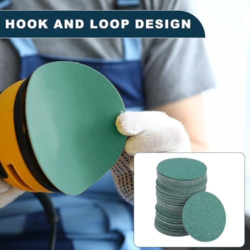 Car Sanding Discs 2inch 80 Grit Abrasion Resistance | Round Hook and Loop Sandpaper Green 50 Pcs
