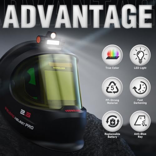YESWELDER Auto Darkening Welding Helmet with LED, 180° View, LYG-Q800D-LK
