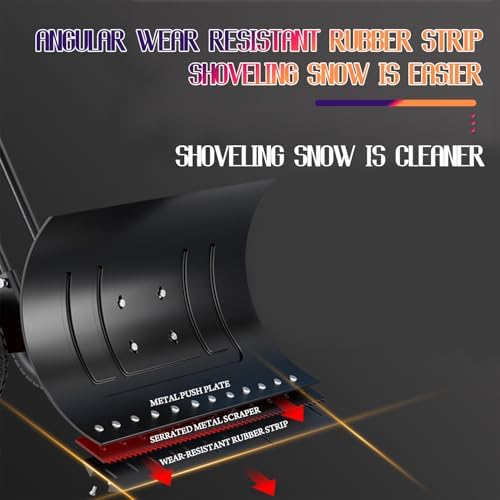 Snow Shovel with Wheels for Driveway, Heavy Duty Snow Pusher with Wheels and Angled Blade for Efficient Snow Removal, Back Saver Snow Plow with Safety Reflective Tape (Black)