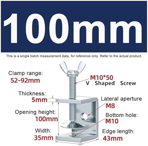 1PCS Galvanized Carbon Steel Tiger Clamp Multiple Shapes Open Height 20-130MM Thickened Material Fixed Fixture Clamping Device(100MM,V Type)