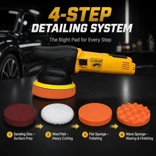 X'GLOW 5-Inch Random Orbital Car Polisher, 900W Corded Car Buffer, 6-Speed