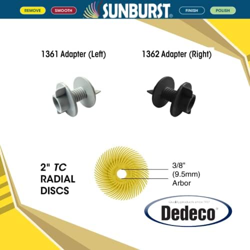 Dedeco Sunburst Radial Bristle Discs 12-Pack - 2" Curved - 3/8" Arbor - Yellow 80 Grit (Coarse) - Aluminum Oxide for Polishing & Finishing