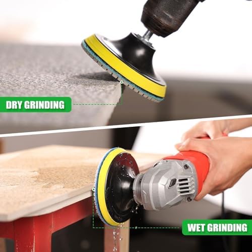 WORKEASE 4 Inch Diamond Polishing Pads Wet/Dry 12PCS, 50 Grit Diamond Sanding Pad, Granite Stone Concrete Marble Rock Countertop Quartz Polish Pad
