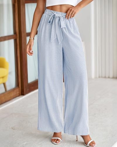 BTFBM Striped Palazzo Pants for Women Fall 2026 Wide Leg Dress Work Pants