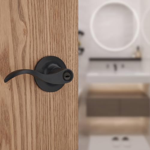 1 Pack of HENYIN Wave Lever Door Lock/Door Knob Hardware Handle and Closet Lockset, Black Color, Bathroom Version Without Key,Left Hand (805-B-L-Bk)