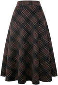 IDEALSANXUN Womens Plaid Wool Skirts Elastic Waist A-Line Pleated Tartan Long Skirts