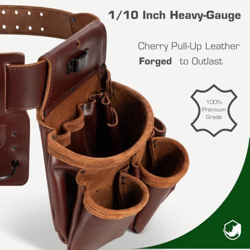 STRONGLAD Framing Tool Belt - 21-Pocket Full-Grain Oil-Tanned Leather Carpenter Tool Bags, Construction Tool Belt with Hammer Holder