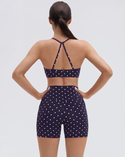 SUUKSESS Women 2 Piece Workout Sets Padded Halter Sports Bras High Waisted Biker Shorts with Pockets