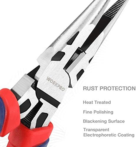 WORKPRO Pliers Set, Premium Cr-V Construction, Includes 6 Inch Slip Joint, Long Nose, Diagonal Cutting, 8 Inch Groove Joint, 7 Inch Linesman and Storage Pouch, for Basic Repair (Pack of 2)