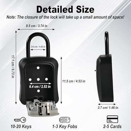 6 PCS L Large Key Lock Box, Combination Lockbox for Keys Outdoor | 4.5”x3.7”x1.5” Waterproof Kirsite Portable Key Lock Box Wall Mount with Code (L Size, Gray)