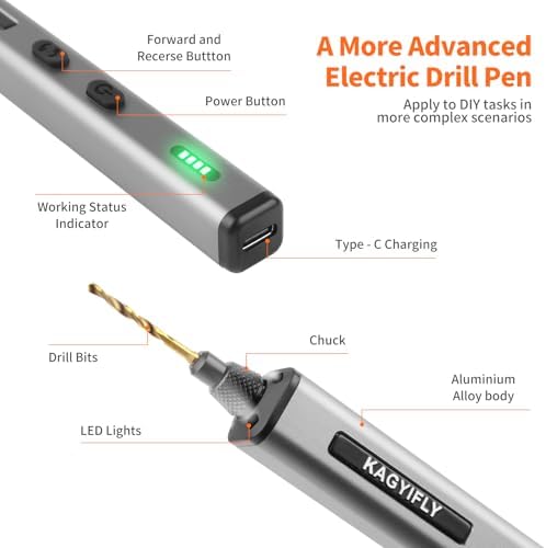 Cordless Mini Drill Pen with 10 Bits, Brushless Motor, 0.2 N·m High Torque, LED Lights, Rechargeable Small Electric Hand Drill Set for Jewelry Making,Keychain,Resin,Plastic,Seashells,Wood DIY