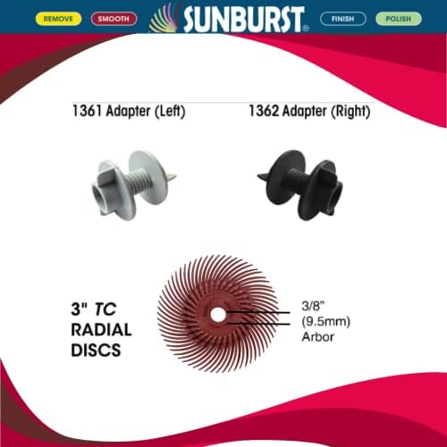 Dedeco Sunburst Radial Bristle Discs 12-Pack - 3" Curved - 3/8" Arbor - Red 220 Grit (Standard) - Aluminum Oxide for Polishing & Finishing