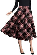 IDEALSANXUN Womens Plaid Wool Skirts Elastic Waist A-Line Pleated Tartan Long Skirts