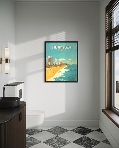 Virginia Beach Virginia Black Framed Wall Art Print Poster, US Vintage Retro Beach Scenery Posters Prints for Restroom Home Picture Painting Artwork Gallery 219 (Virginia Beach Virginia, 24"L x 18"W, Black Frame)