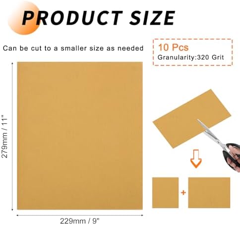 10 Pcs 320 Grit Sandpaper 9 x 11 Inch Sand Paper Alumina Gold