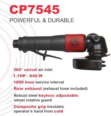 Chicago Pneumatic CP7545-C - Air Grinder Tool, Welder, Woodworking, Automotive Car Detailing, Stainless Steel Polisher, Heavy Duty, Right Angle Grinder, 4.5 Inch (115 mm), 1.13 HP/840W - 12000RPM