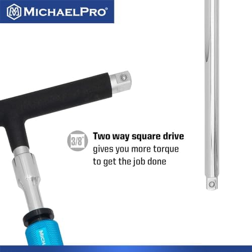 MichaelPro 3-Piece 3/8" Drive 2 Way Speed Adjustable T Handle Wrench Set in 12-inch, 18-inch and 24-inch, Patented Design with Spinner Handle, 3 Level Grip Positions, T Bar Socket Wrench Set, MP009101
