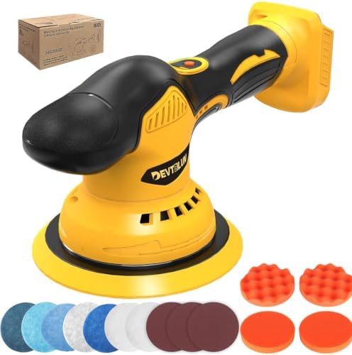 Cordless Car Buffer Polisher Kit Compatible with Dewalt 20V Battery(NO Battery),6" Brushless DA Random Polishing Machine, 8 Variable Speed 5500RPM for Car Detailing,14Pcs Accessories