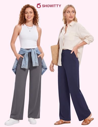 Showitty Wide Leg Pants for Women with Pockets, High Waist Yoga Lounge