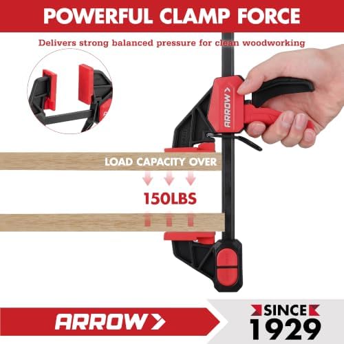ARROW 2-Piece 12" Medium Duty Bar Clamps for Woodworking with 150LBS Force