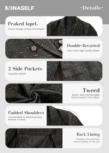 Mina Self 2026 Women's Fall Tweed Blazer Plaid Jacket Business Casual Coat