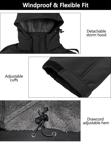 Little Donkey Andy Men's Warm Sherpa Lined Winter Softshell Jacket Windproof Mountain Ski Snow Coat with Removable Hood
