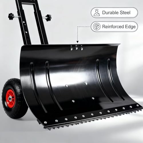 【Local delivery 】 29in Galvanized Blade Heavy-Duty 2-Wheel Snow Pusher Hand Plow for Snow Removal w/Wheels, Adjustable Handle, Blade Angle (Black)