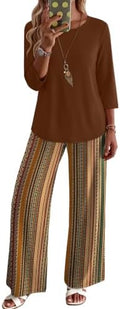 WIHOLL Two Piece Sets for Women Lounge 3/4 Length Sleeve Womens Tops Graphic Pants with Pockets Summer Outfits 2026