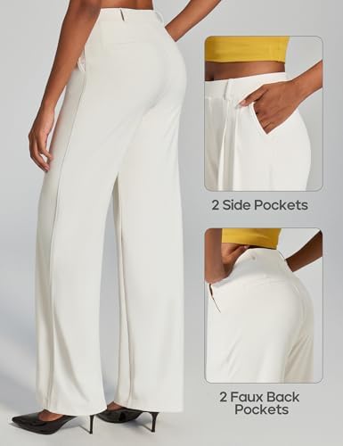 Heathyoga Womens Dress Pants Pull On Stretchy Work Pants Wide Leg Trousers
