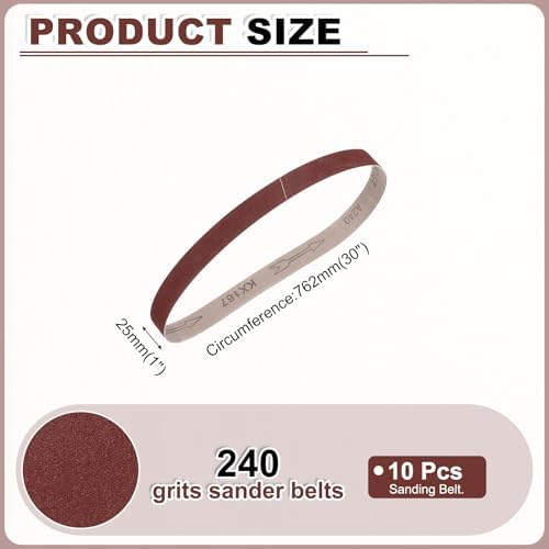 HARFINGTON 1 x 30 Inch Sanding Belts, 10 Pcs 240 Grits Aluminum Oxide