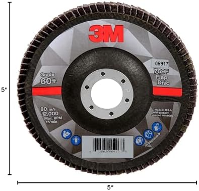 3M Flap Disc 769F, Type 29, 60+, 5 in x 7/8 in, High Performance Abrasive, Ceramic Precision-Shaped Grain Grinding and Finishing Disc, Carbon Steel, Stainless Steel