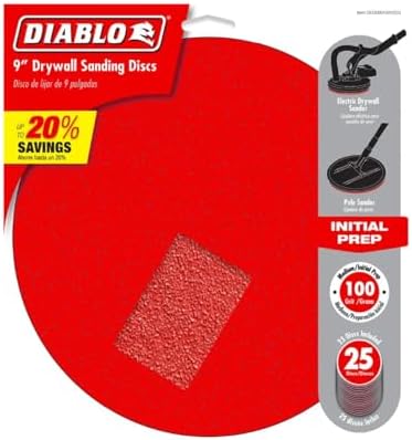 Diablo Hook & Lock ROS Sanding Discs for Drywall - Smooth Finish, Clog-Free Sanding - 9", 100 Grit, Medium, Aluminum Oxide Blend,25-Pack - DCD090100H25G