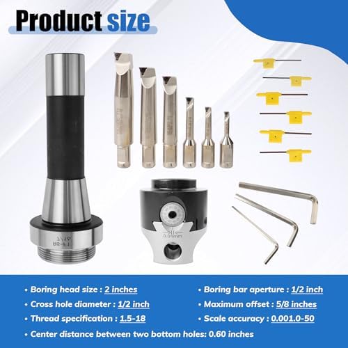 R8 Boring Head 2Inch Shank Boring Tool Set and 6Pcs 1/2" Carbide Boring Bar