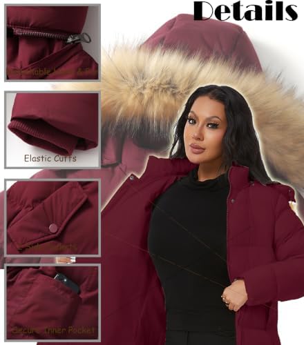 GGleaf Women's Winter Puffer Coat with Removable Fur Hood Warm Snow Jacket