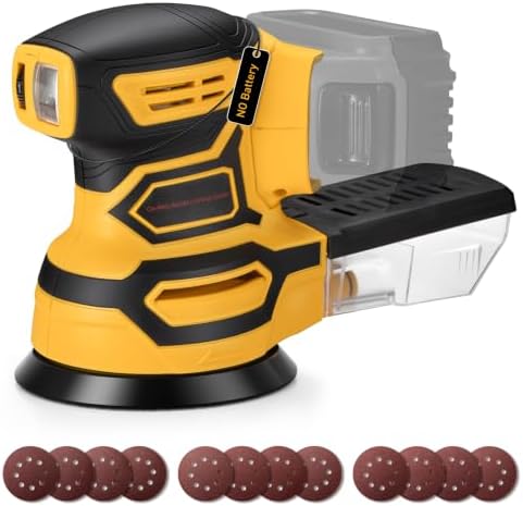 Cordless Random Orbital Sander for Dewalt 20V Battery, Yellow