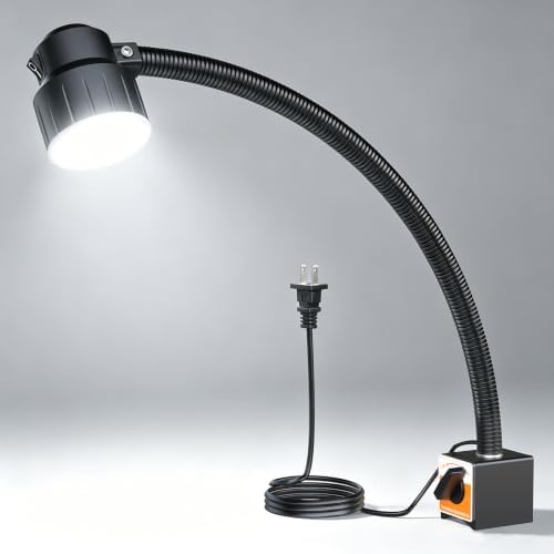 Magnetic Light, 35LEDs,1200 Lumen 120v Flexible Gooseneck Work Light with Adjustable Magnetic Base for Lathe CNC Milling Drill Press Sewing Machine Industrial Lighting, 12W