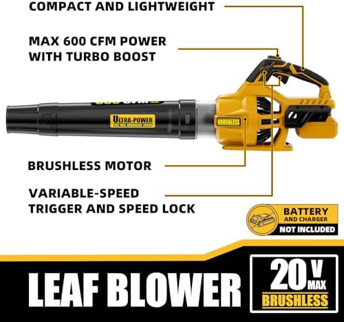 600 CFM Cordless Leaf Blower for Dewalt 20V Max Battery (Tool Only)