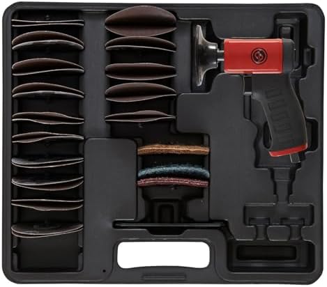 Chicago Pneumatic CP7202D Kit - Air Rotary Sander Tool, Home Improvement, Woodworking Tools, Polisher, Rust Removal, Rotary Tool, Pistol Handle, Hook & Loop, 3 Inch (75 mm), 0.2 HP/ 150W - 15000 RPM, One Size, Factory