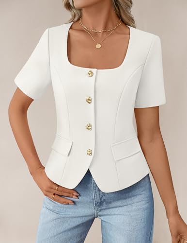 ZESICA Womens Summer Vest Top Short Sleeve Blouse Suit Blazer Work Outfits