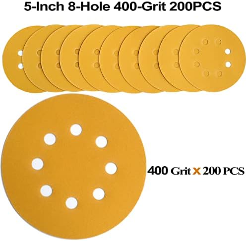 5-Inch 8-Hole Hook and Loop Sanding Discs 400-Grit, 200-Pack