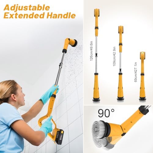 Qimedo Q2 Pro Cordless Electric Spin Scrubber, 1500 RPM High Power with Display, Effortless Handle, 16 Replacement Brush Heads for Tub, Tile, Floor, Compatible Qimedo, Leebein, Keimi, Alloyman, Bomves