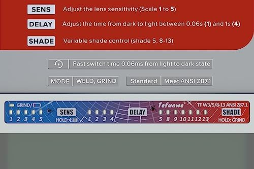 Tefuawe Hand Series 2x4 1/4 Automatic Welding Lens, 2 Amp TIG Rating, Variable Shade with Multiple Settings, For Stick Mig Tig