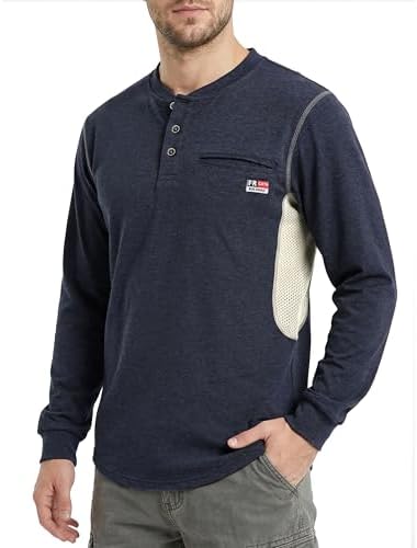 BOCOMAL FR Shirts for Summer Breathable Vented Mesh Flame Resistant Henley