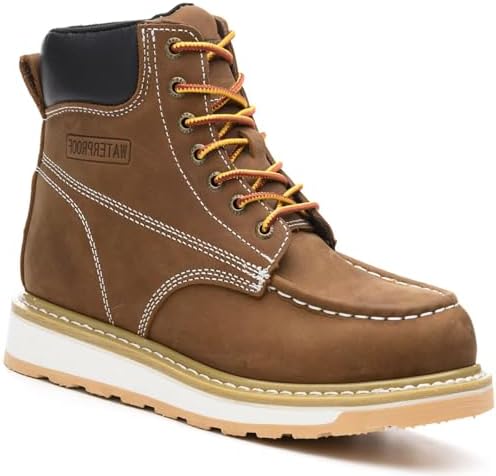 Work Boots for Men 6" Steel Toe Wedge Sole Waterproof Safety Boots