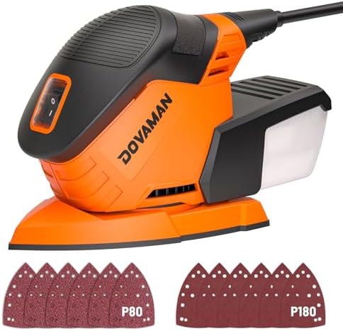 Upgraded Detail Sander, 12 Sandpapers, Micro-Filter Dust Box, 130W Motor