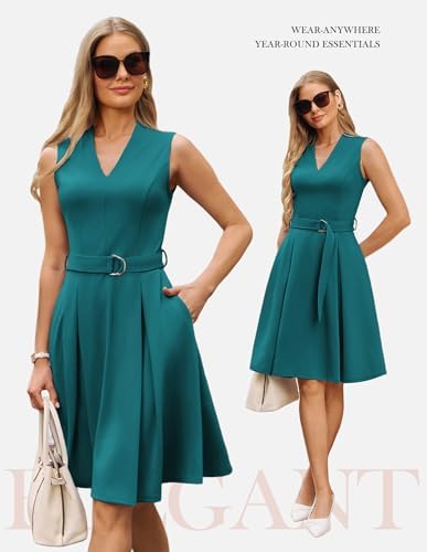 GRACE KARIN Women's Fit and Flare Work Business Dress with Belt