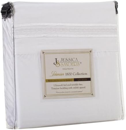 Jessica Sanders Premier 1800 Series 4pc Bed Sheet Set - Queen, White, - Jessica Sanders Embroidery