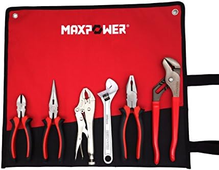 MAXPOWER 6 Pieces Wrench and Pliers Set, Come with Kitbag, Included 8" Long Nose and Lineman's Plier, 8" Adjustable Wrench, 6" Diagonal Cutter, 7" Locking Pliers, 10" Groove Joint Plier