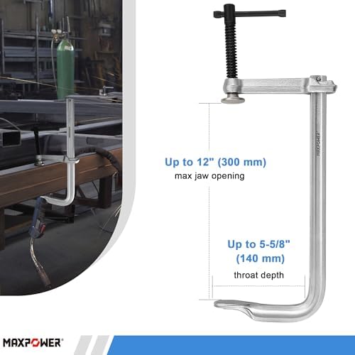 MAXPOWER Thick Rail F Clamp, 12" Opening, 5-5/8" Throat